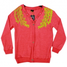 Pull chiné pur coton orné de dentelle à perles