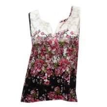 Top fashion fleuri avec empiècement dentelle