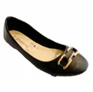 Ballerine noire femme avec bout arrondi et décor fantaisie dessus