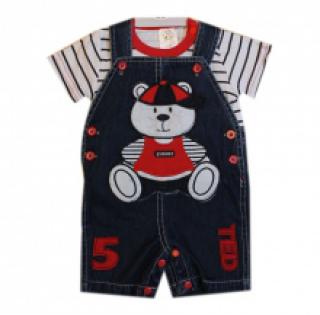 Ensemble salopette jeans avec motif brodé et t-shirt pour bébé garçon
