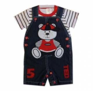 Ensemble salopette jeans avec motif brodé et t-shirt pour bébé garçon