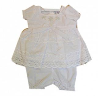 Joli ensemble robe brodée et bloomer pour bébé fille