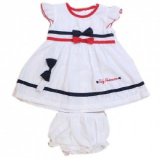 Ensemble trois pièces avec nœuds et bandes bicolores pour bébé fille