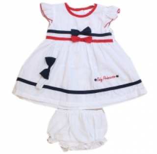Ensemble trois pièces avec nœuds et bandes bicolores pour bébé fille