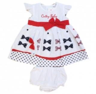 Ensemble trois pièces à pois et motif nœud pour bébé fille