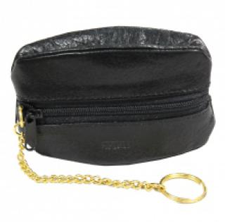 Portefeuille zippé en cuir avec une chaînette dorée