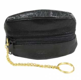 Portefeuille zippé en cuir avec une chaînette dorée