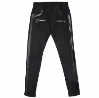 Pantalon slim avec poches zippées et empiècement cuir