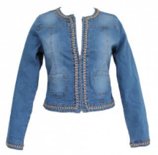 Veste jeans bordée de chaîne dorée