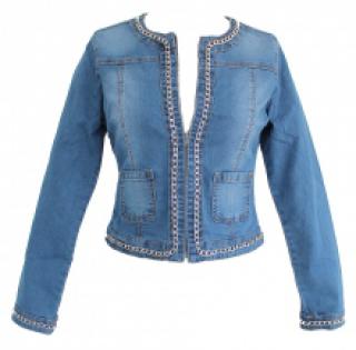 Veste en jeans bordée de chaîne argentée