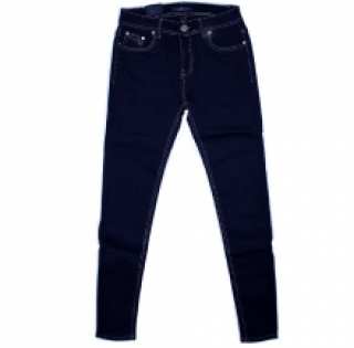 Jeans slim bleu foncé avec motif strié