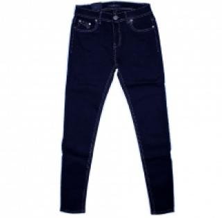 Jeans slim bleu foncé avec motif strié