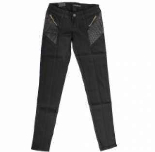 Pantalon noir orné de tissu strié