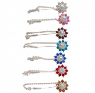 Broche fleur ornée de strass avec chaînette