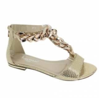 Sandales dorées façon reptile ornées de chaîne