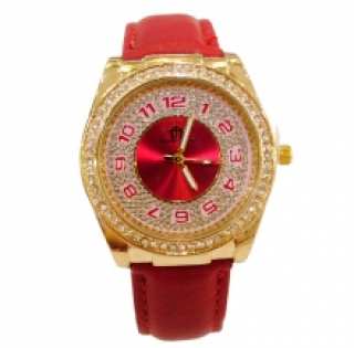 Montre-bracelet dorée pour femme agrémentée de strass