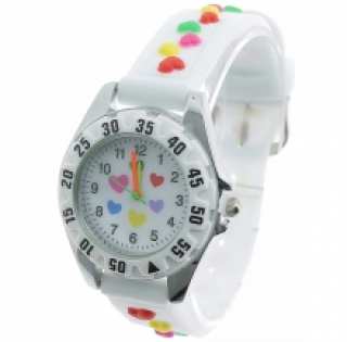 Montre analogique imprimée de cœurs multicolores