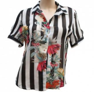 Chemise à rayures imprimée fleurie