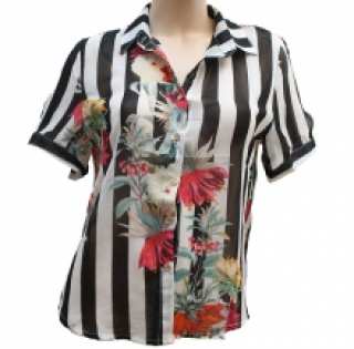 Chemise à rayures imprimée fleurie