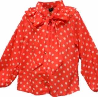 Chemise à pois pour fille avec nœud et volants sur le col