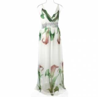 Robe longue imprimée fleurie et ornée de cristaux sur la taille