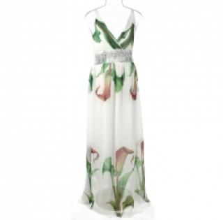 Robe longue imprimée fleurie et ornée de cristaux sur la taille