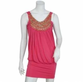 Robe de soirée courte et drapée avec perles dorées