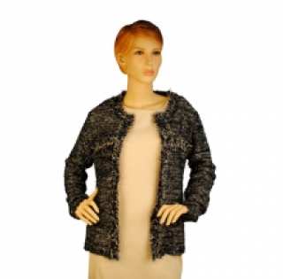 Pull chiné ouvert bordé de fausse fourrure