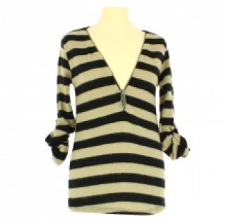 Top rayé avec col zippé et manches retroussables