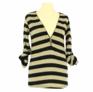 Top rayé avec col zippé et manches retroussables