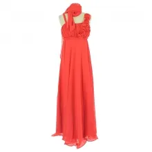 Robe de soirée longue avec motif roses et ceinture tressée