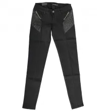 Pantalon noir orné de tissu strié