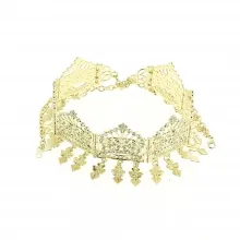 Couronne plaquée or incrustée de strass avec pendeloques