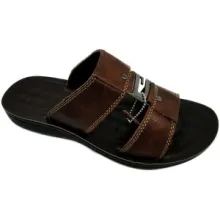 Sandales pour homme en cuir avec brides ornées de métal argenté