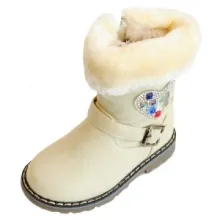 Bottines enfants avec fausse fourrure et motif cœur en strass