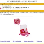 SET BOITE GOUTER + GOURDE HELLO KITTY Demi gros