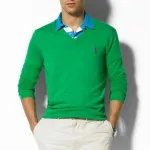 polo pull col V, manches longues en coton / laine / cachemire