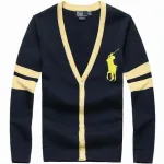 polo pull col V, manches longues en coton / laine / cachemire