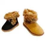 Bottines fourrées pour enfant avec bouton à cordelette sur le côté