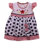 Ensemble robe à pois avec liseré et bandeau pour bébé fille
