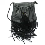 Sac à bandoulière à franges avec lien à serrer et pompons