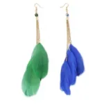 Boucles d’oreilles femmes pendantes en plumes et chaînette