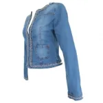 Veste en jeans bordée de chaîne argentée