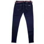 Jeans slim bleu foncé avec ceinture cloutée