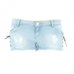 Short en jeans délavé avec lacet sur les côtés