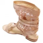Sandales champagne avec montant en dentelle