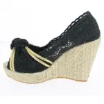 Espadrilles compensées crochet dentelle noir