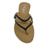 Jolies sandales noires avec motif chaîne dorée