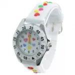 Montre analogique imprimée de cœurs multicolores