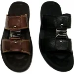 Sandales pour homme en cuir avec brides ornées de métal argenté